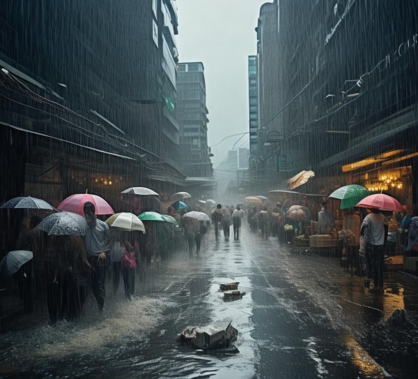 商贸城遭遇暴雨，影响深远